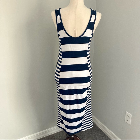 French Connection White and Navy Blue Striped Nautical Fitted Midi Dress - Picture 3 of 6